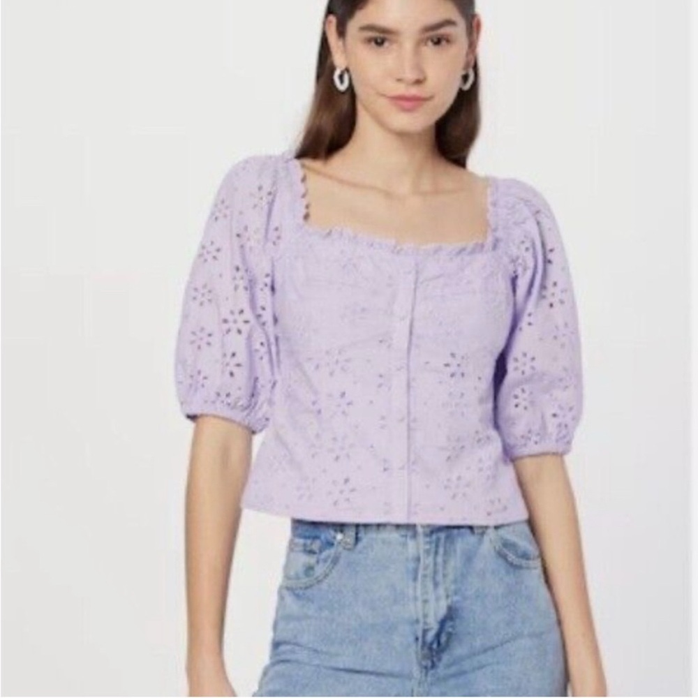 GAP Puff Sleeve Eyelet Shirt in Purple Lotus - Picture 4 of 13